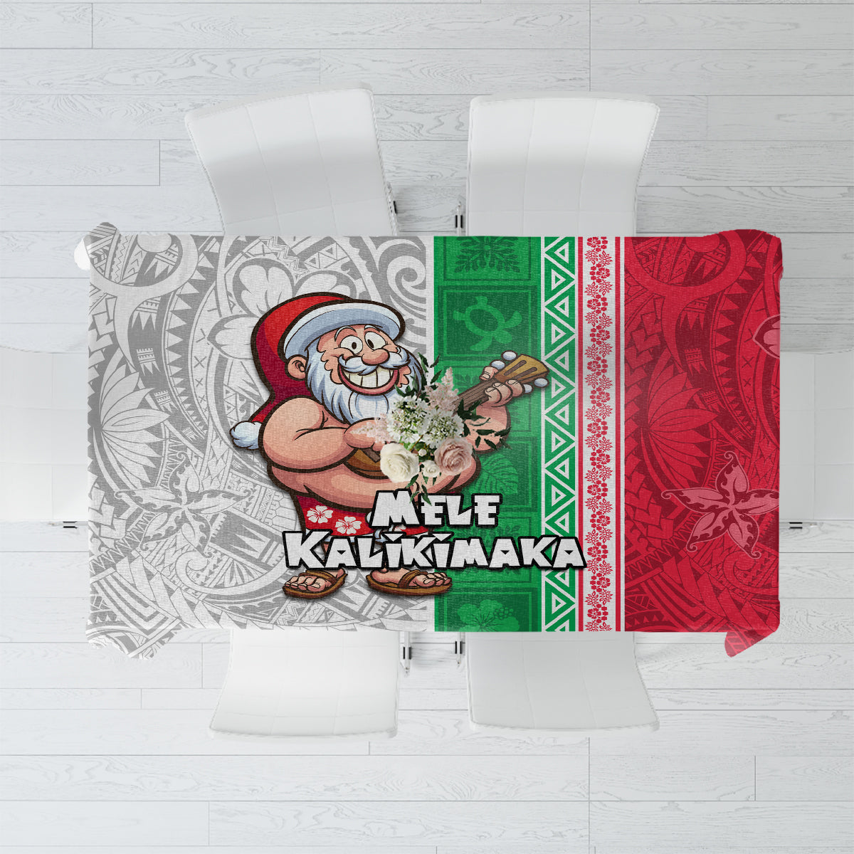 Hawaii Mele Kalikimaka Tablecloth Santa Playing Ukele Mix Kakau Pattern Xmas Style LT03 Red - Polynesian Pride