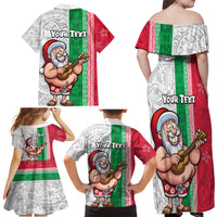 Custom Hawaii Mele Kalikimaka Family Matching Off Shoulder Maxi Dress and Hawaiian Shirt Santa Playing Ukele Mix Kakau Pattern Xmas Style LT03 - Polynesian Pride