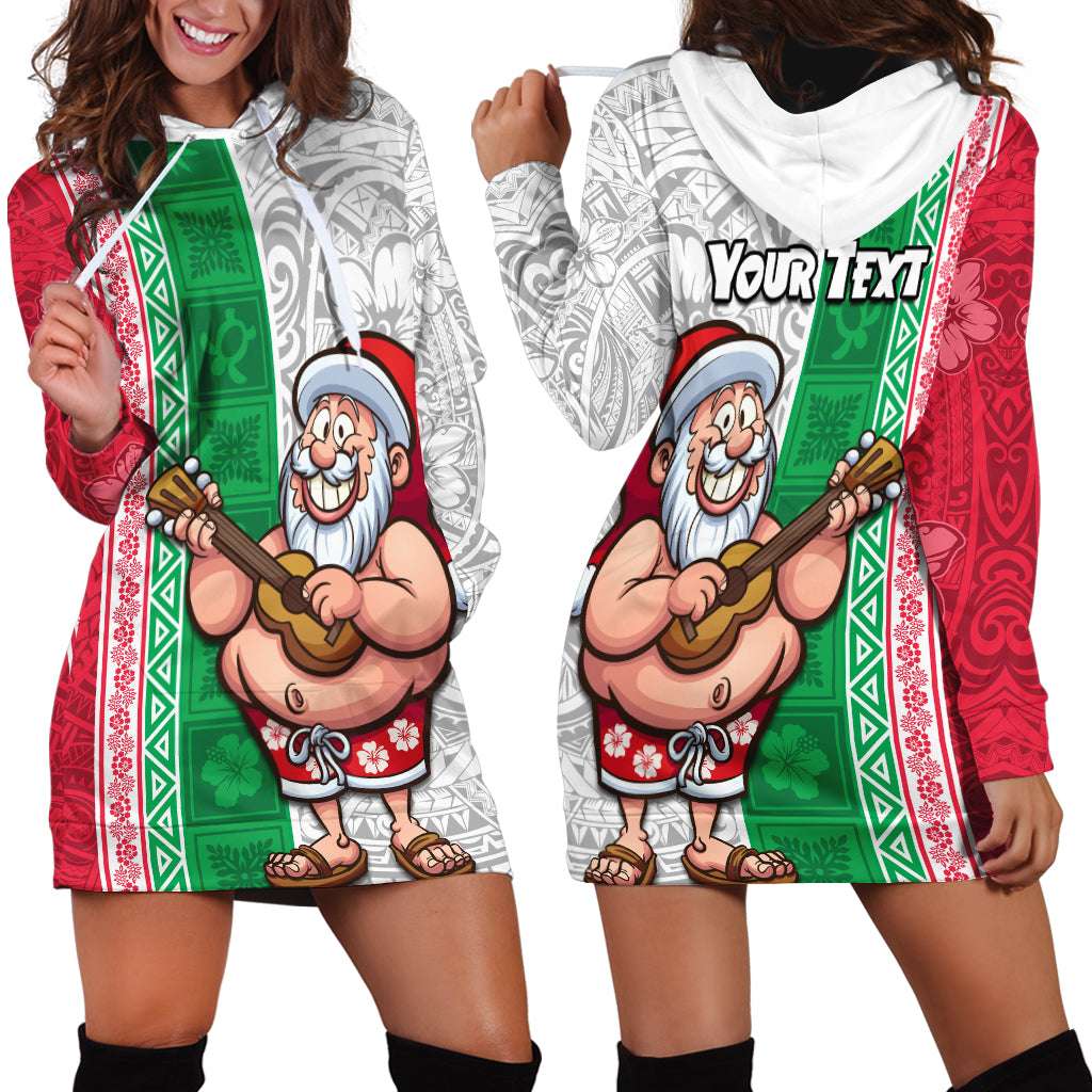 Custom Hawaii Mele Kalikimaka Hoodie Dress Santa Playing Ukele Mix Kakau Pattern Xmas Style LT03 - Polynesian Pride