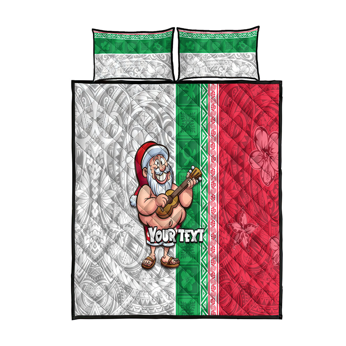 Custom Hawaii Mele Kalikimaka Quilt Bed Set Santa Playing Ukele Mix Kakau Pattern Xmas Style LT03 Red - Polynesian Pride