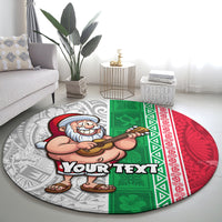 Custom Hawaii Mele Kalikimaka Round Carpet Santa Playing Ukele Mix Kakau Pattern Xmas Style LT03 - Polynesian Pride