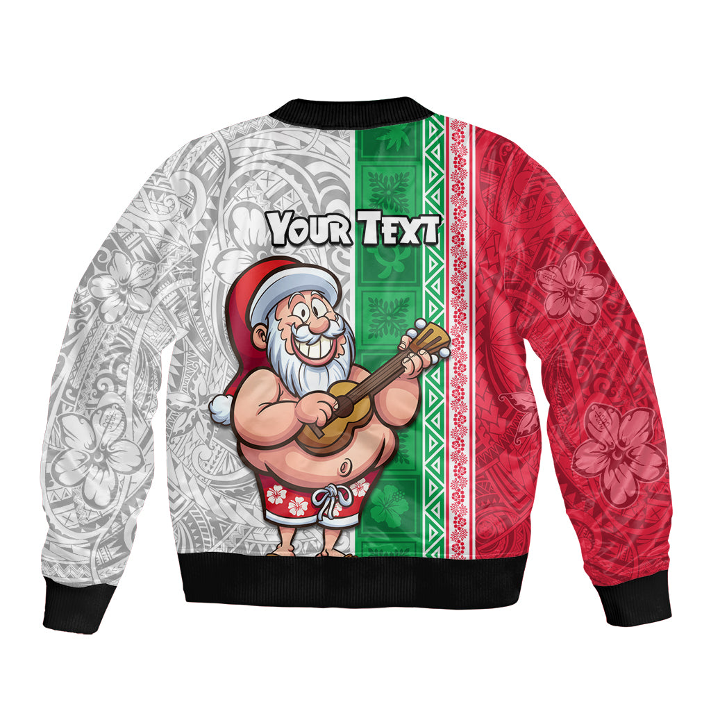 Custom Hawaii Mele Kalikimaka Sleeve Zip Bomber Jacket Santa Playing Ukele Mix Kakau Pattern Xmas Style LT03 - Polynesian Pride