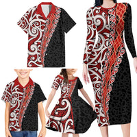 New Zealand Maori Stylized Koru Family Matching Long Sleeve Bodycon Dress and Hawaiian Shirt LT03