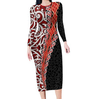 New Zealand Maori Stylized Koru Family Matching Long Sleeve Bodycon Dress and Hawaiian Shirt LT03