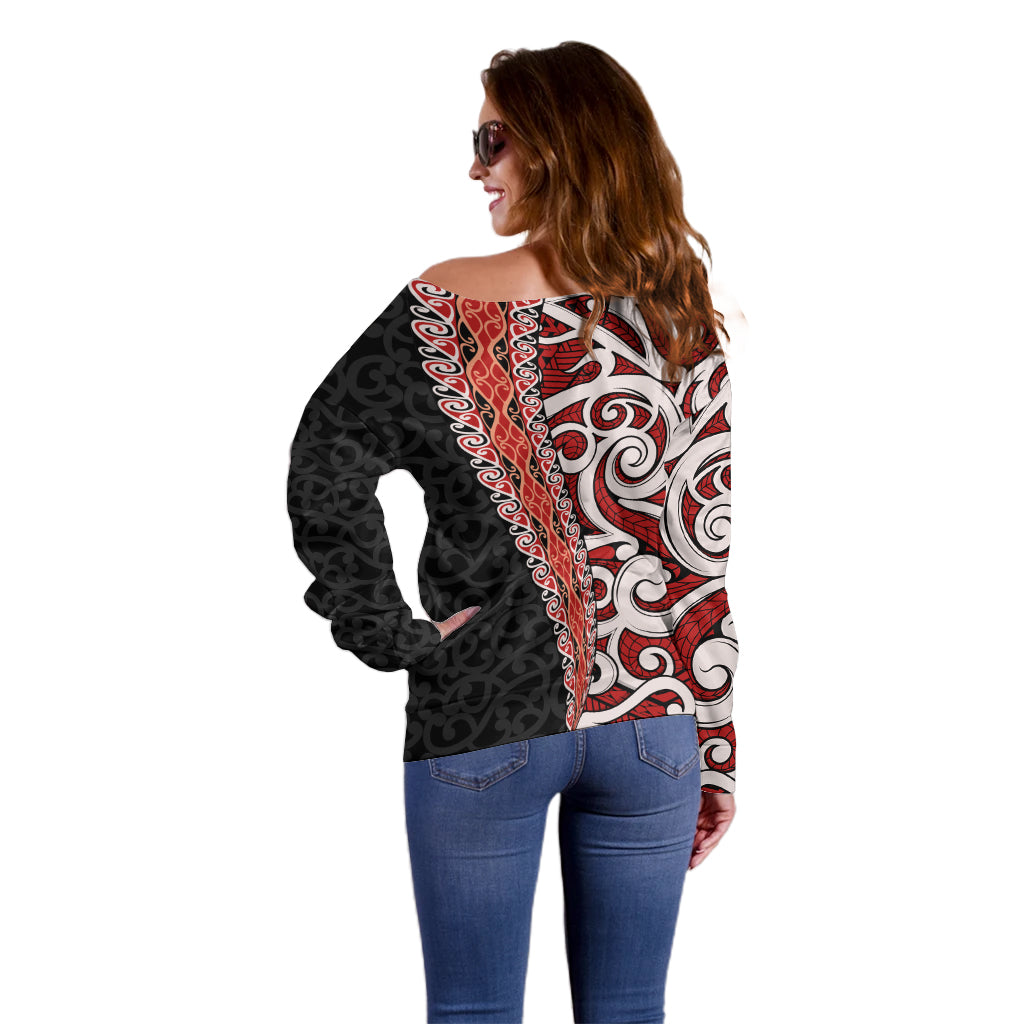 New Zealand Maori Stylized Koru Off Shoulder Sweater LT03 - Polynesian Pride