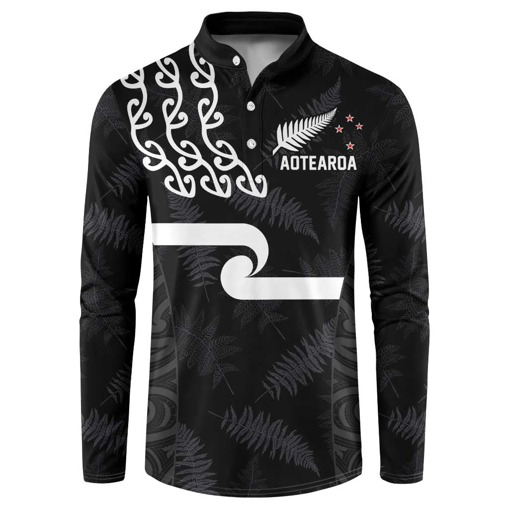 New Zealand Rugby Custom Button Sweatshirt The Champions Aotearoa LT03 Black - Polynesian Pride