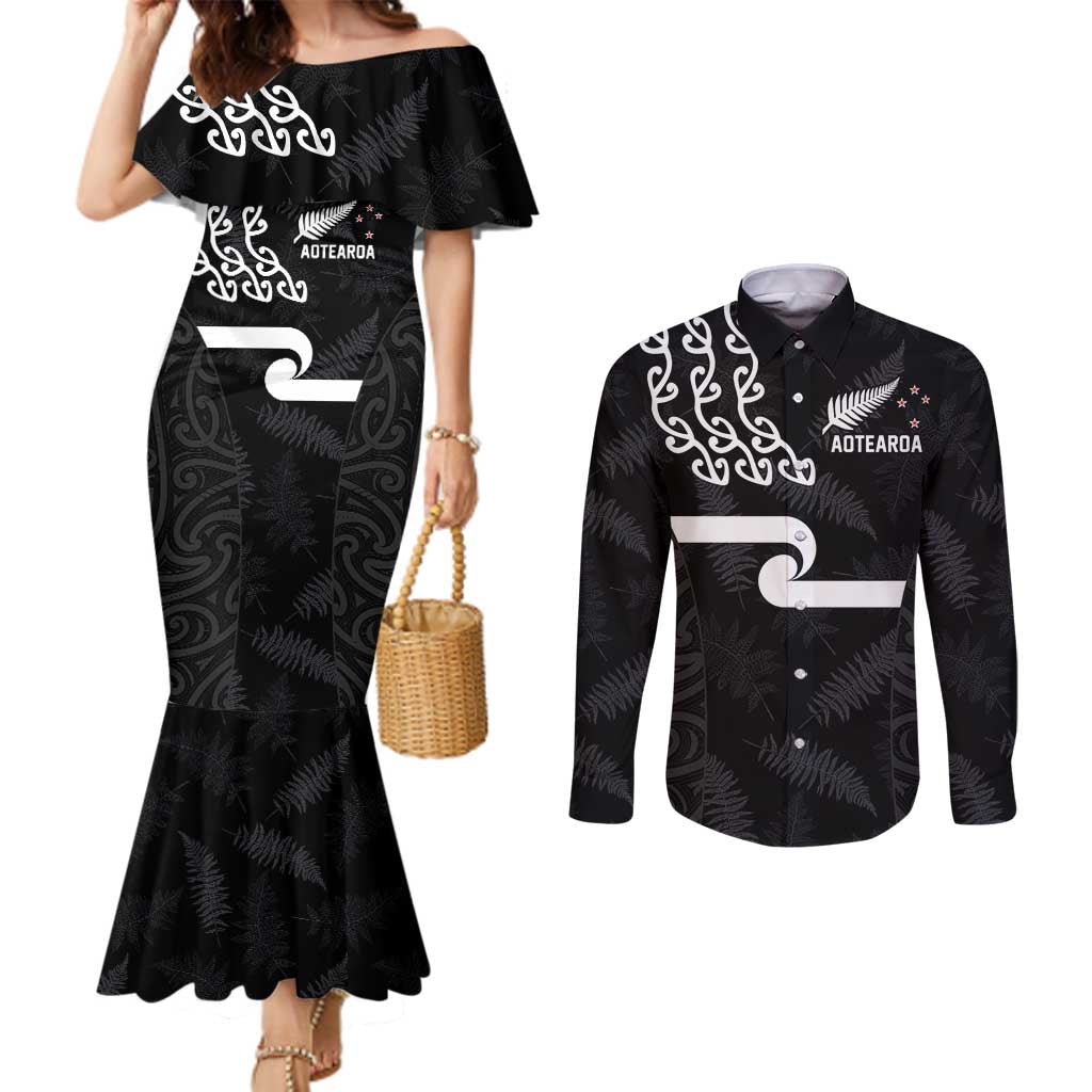 New Zealand Rugby Custom Couples Matching Mermaid Dress and Long Sleeve Button Shirt The Champions Aotearoa