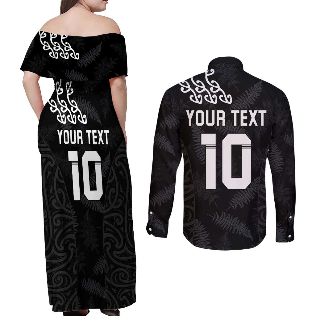 New Zealand Rugby Custom Couples Matching Off Shoulder Maxi Dress and Long Sleeve Button Shirt The Champions Aotearoa LT03 - Polynesian Pride