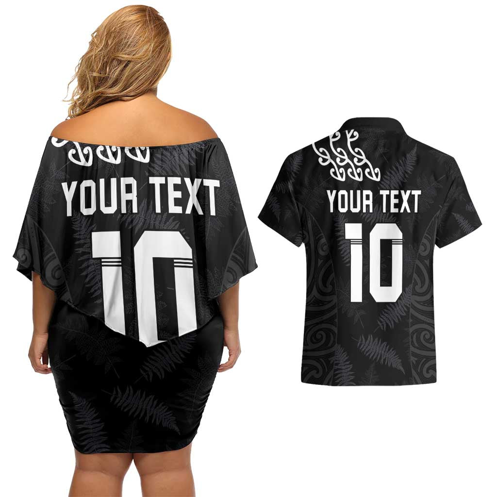 New Zealand Rugby Custom Couples Matching Off Shoulder Short Dress and Hawaiian Shirt The Champions Aotearoa