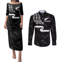 New Zealand Rugby Custom Couples Matching Puletasi and Long Sleeve Button Shirt The Champions Aotearoa LT03 Black - Polynesian Pride