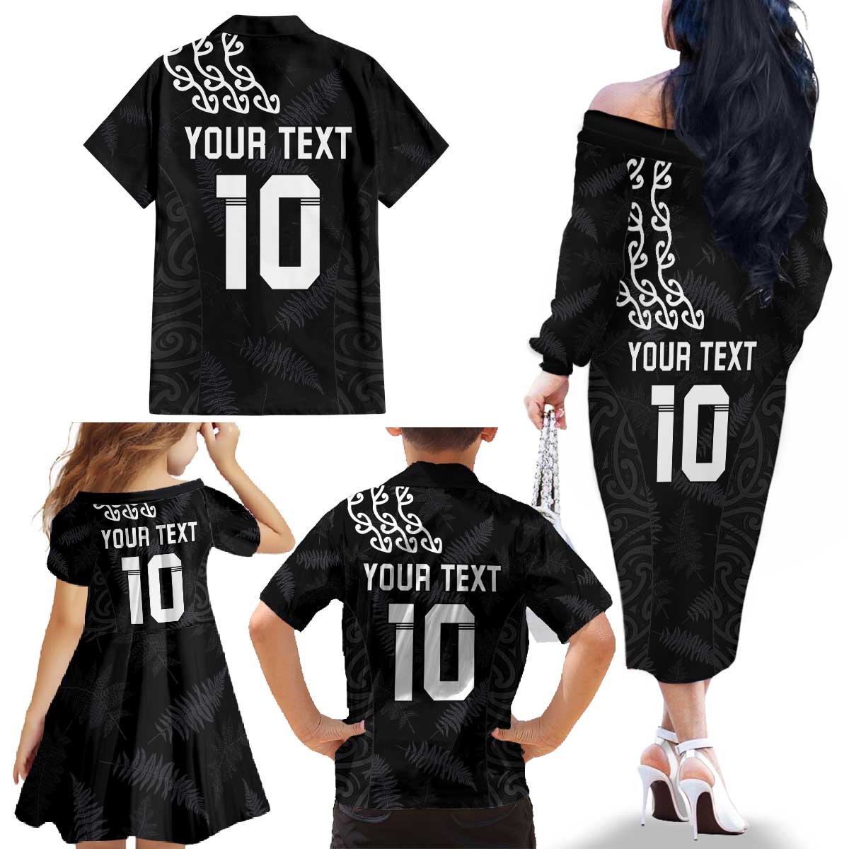 New Zealand Rugby Custom Family Matching Off The Shoulder Long Sleeve Dress and Hawaiian Shirt The Champions Aotearoa