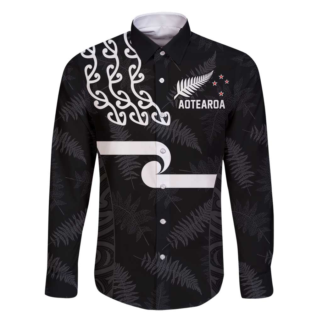 New Zealand Rugby Custom Family Matching Off Shoulder Short Dress and Hawaiian Shirt The Champions Aotearoa LT03 Dad's Shirt - Long Sleeve Black - Polynesian Pride