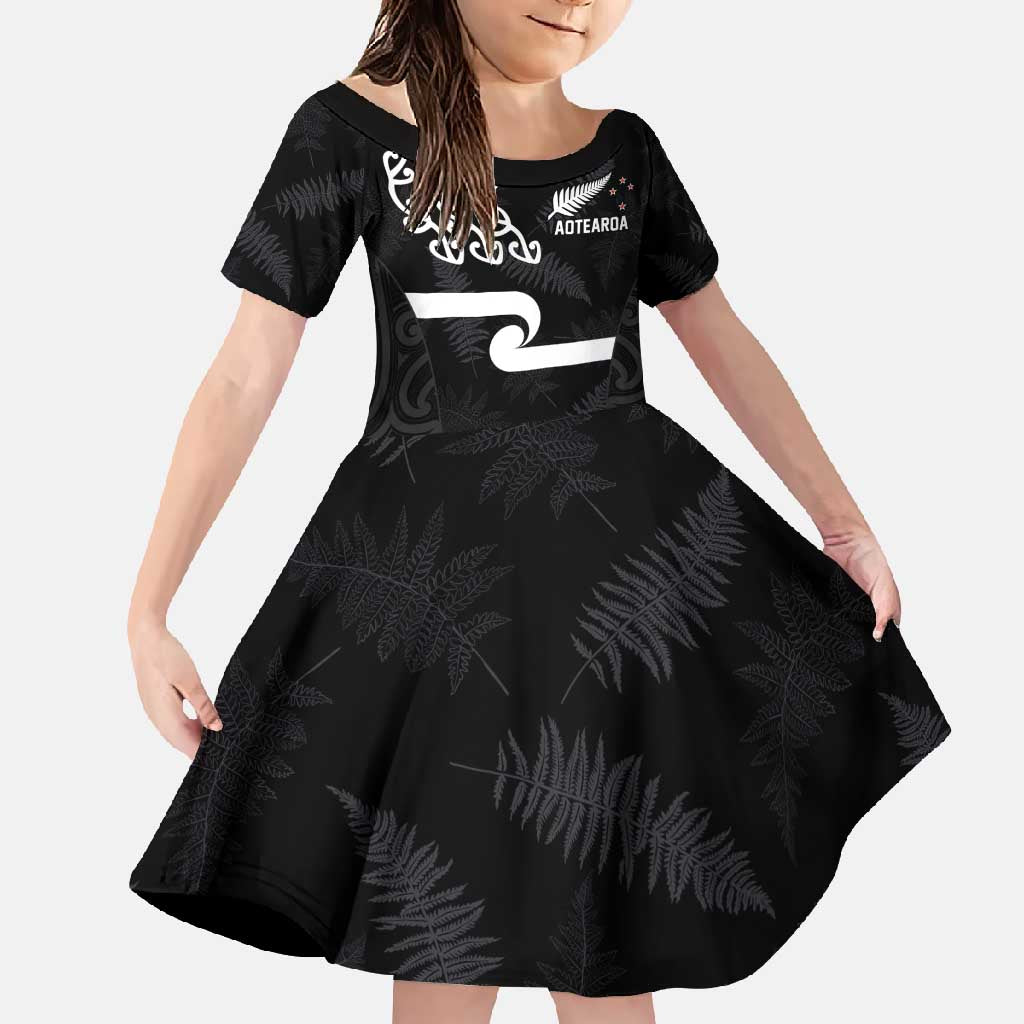New Zealand Rugby Custom Family Matching Summer Maxi Dress and Hawaiian Shirt The Champions Aotearoa LT03 Daughter's Dress Black - Polynesian Pride