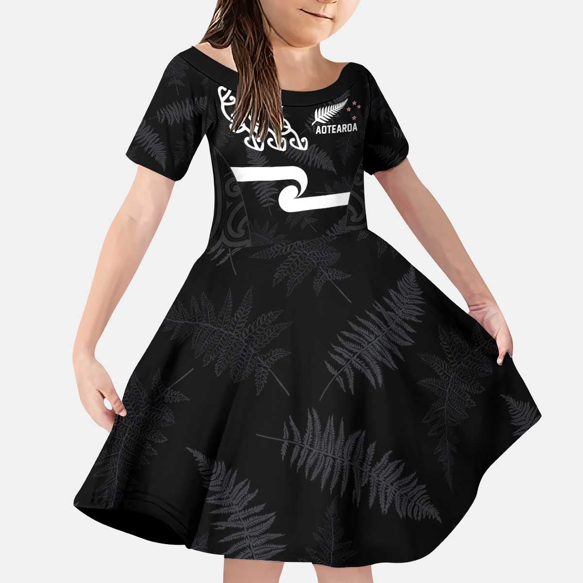 New Zealand Rugby Custom Kid Short Sleeve Dress The Champions Aotearoa LT03 KID Black - Polynesian Pride