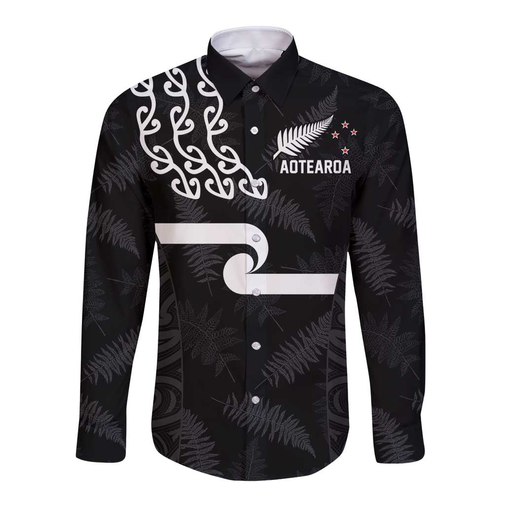 New Zealand Rugby Custom Long Sleeve Button Shirt The Champions Aotearoa LT03 Unisex Black - Polynesian Pride