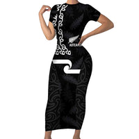 New Zealand Rugby Custom Short Sleeve Bodycon Dress The Champions Aotearoa LT03 Long Dress Black - Polynesian Pride