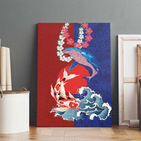 Hawaiian and Japanese Together Canvas Wall Art The Whale and Koi Fish with Hinomaru and Lei