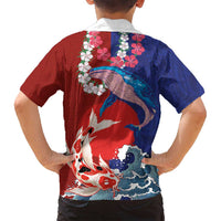 Hawaiian and Japanese Together Family Matching Off Shoulder Maxi Dress and Hawaiian Shirt The Whale and Koi Fish with Hinomaru and Lei