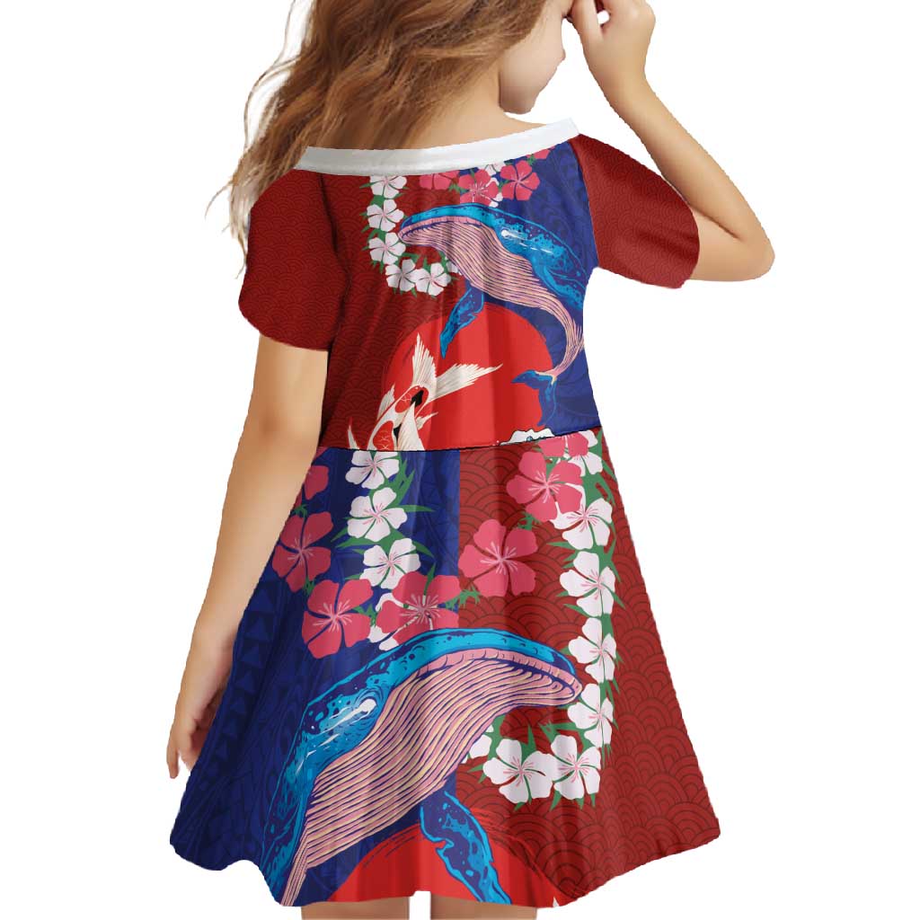 Hawaiian and Japanese Together Family Matching Off Shoulder Maxi Dress and Hawaiian Shirt The Whale and Koi Fish with Hinomaru and Lei