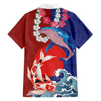 Hawaiian and Japanese Together Family Matching Puletasi and Hawaiian Shirt The Whale and Koi Fish with Hinomaru and Lei LT03 - Polynesian Pride