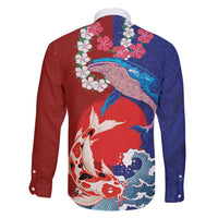 Hawaiian and Japanese Together Family Matching Puletasi and Hawaiian Shirt The Whale and Koi Fish with Hinomaru and Lei LT03 - Polynesian Pride