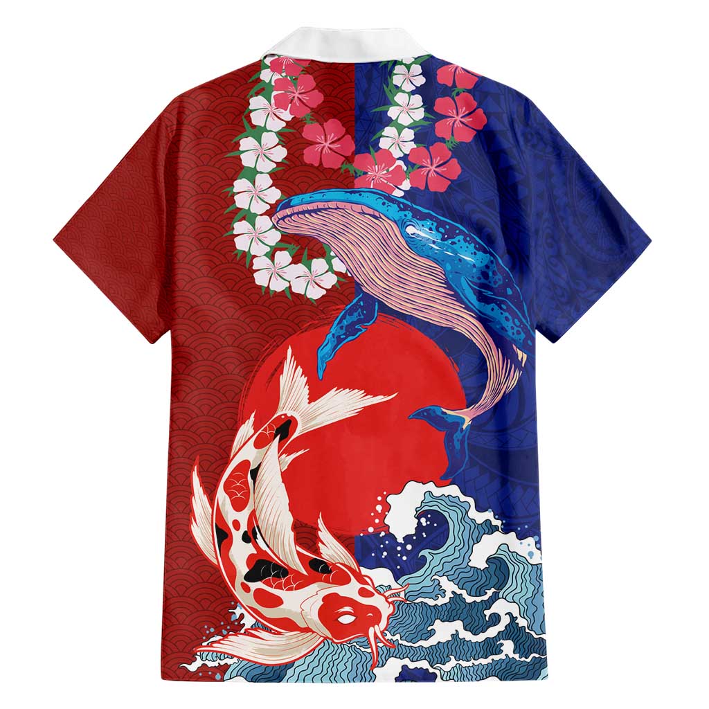 Hawaiian and Japanese Together Hawaiian Shirt The Whale and Koi Fish with Hinomaru and Lei