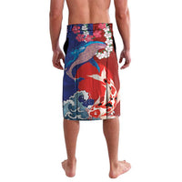 Hawaiian and Japanese Together Lavalava The Whale and Koi Fish with Hinomaru and Lei