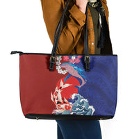 Hawaiian and Japanese Together Leather Tote Bag The Whale and Koi Fish with Hinomaru and Lei LT03 - Polynesian Pride
