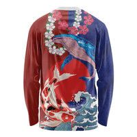 Hawaiian and Japanese Together Long Sleeve Shirt The Whale and Koi Fish with Hinomaru and Lei LT03 - Polynesian Pride