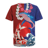 Hawaiian and Japanese Together Rugby Jersey The Whale and Koi Fish with Hinomaru and Lei LT03 - Polynesian Pride
