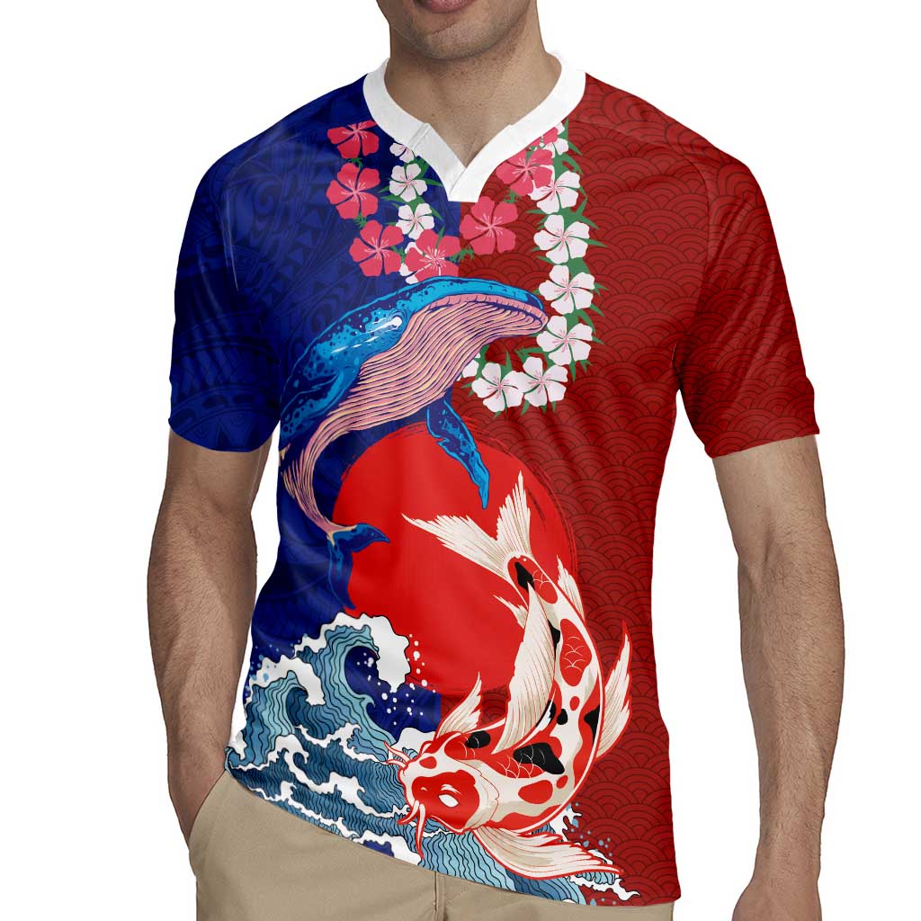 Hawaiian and Japanese Together Rugby Jersey The Whale and Koi Fish with Hinomaru and Lei LT03 - Polynesian Pride