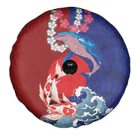 Hawaiian and Japanese Together Spare Tire Cover The Whale and Koi Fish with Hinomaru and Lei