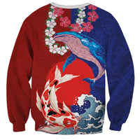 Hawaiian and Japanese Together Sweatshirt The Whale and Koi Fish with Hinomaru and Lei LT03 - Polynesian Pride