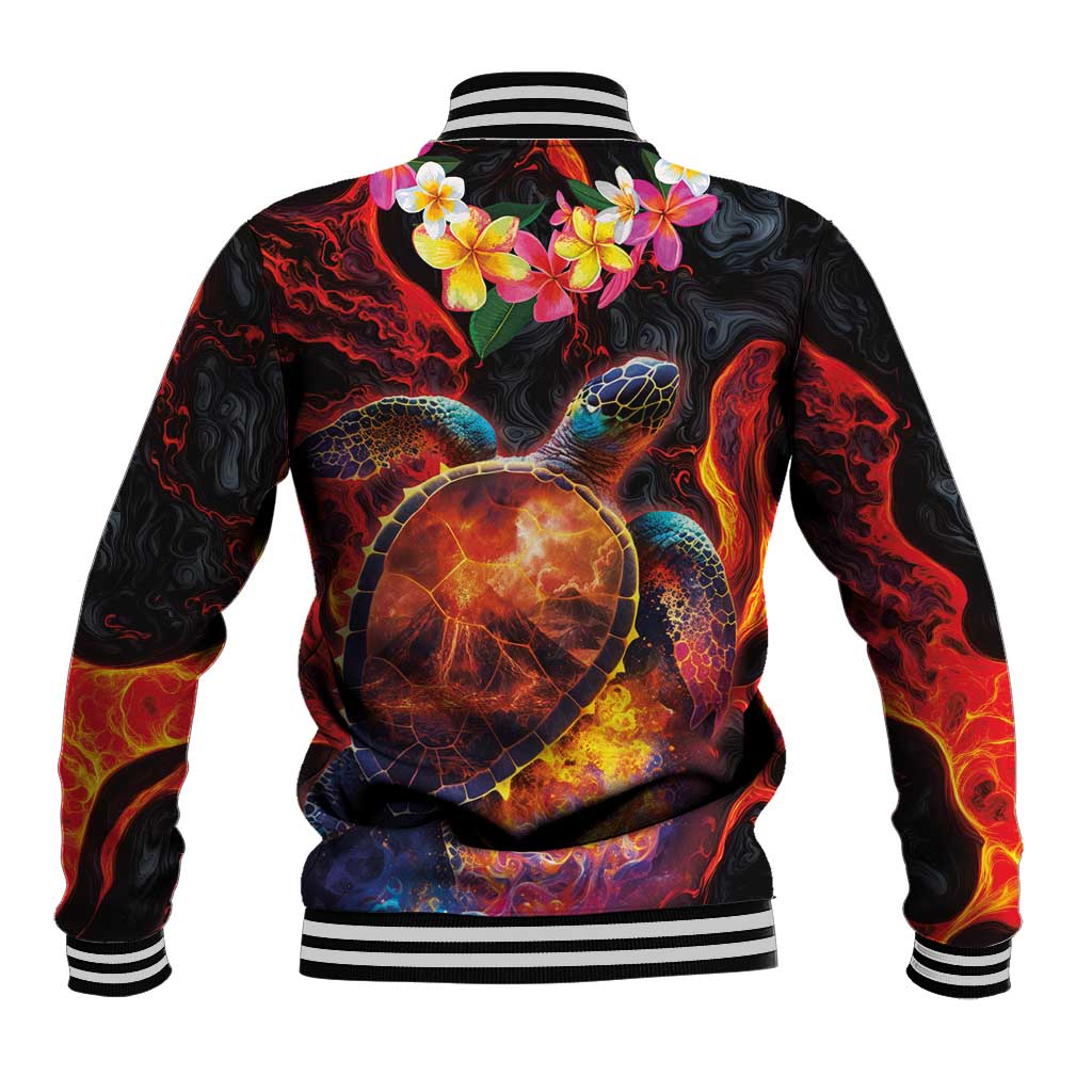 Hawaiian Turtle with Volcanic Eruption Baseball Jacket Hibiscus Lei and Lava Flow an Abstract Texture LT03 - Polynesian Pride