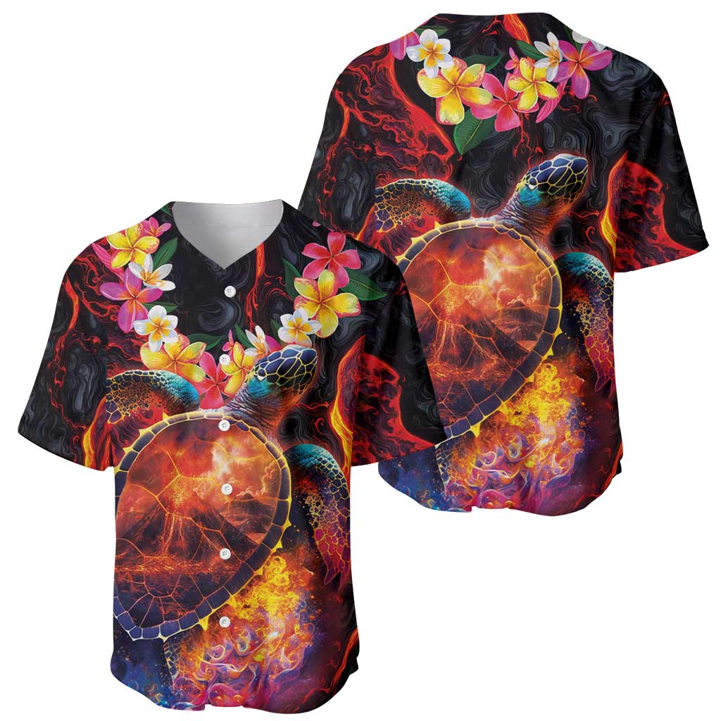 Hawaiian Turtle with Volcanic Eruption Baseball Jersey Hibiscus Lei and Lava Flow an Abstract Texture LT03 - Polynesian Pride