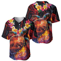 Hawaiian Turtle with Volcanic Eruption Baseball Jersey Hibiscus Lei and Lava Flow an Abstract Texture LT03 - Polynesian Pride