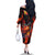 Hawaiian Turtle with Volcanic Eruption Family Matching Off The Shoulder Long Sleeve Dress and Hawaiian Shirt Hibiscus Lei and Lava Flow an Abstract Texture