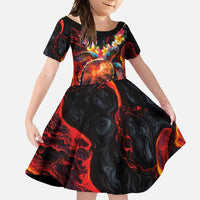 Hawaiian Turtle with Volcanic Eruption Family Matching Off Shoulder Maxi Dress and Hawaiian Shirt Hibiscus Lei and Lava Flow an Abstract Texture