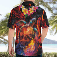 Hawaiian Turtle with Volcanic Eruption Hawaiian Shirt Hibiscus Lei and Lava Flow an Abstract Texture