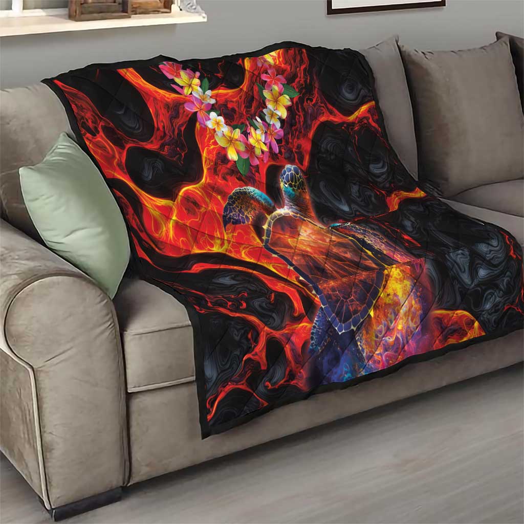 Hawaiian Turtle with Volcanic Eruption Quilt Hibiscus Lei and Lava Flow an Abstract Texture