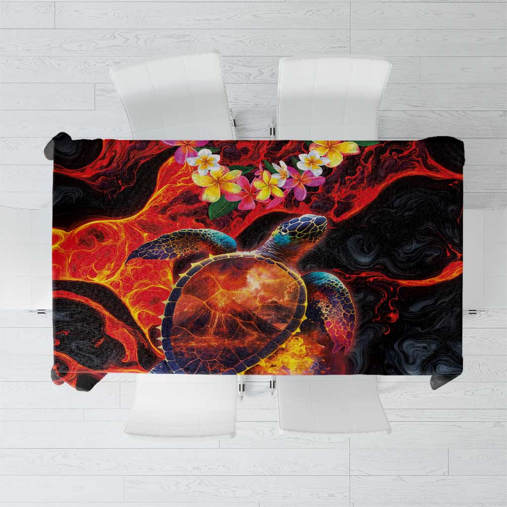 Hawaiian Turtle with Volcanic Eruption Tablecloth Hibiscus Lei and Lava Flow an Abstract Texture LT03 Black - Polynesian Pride
