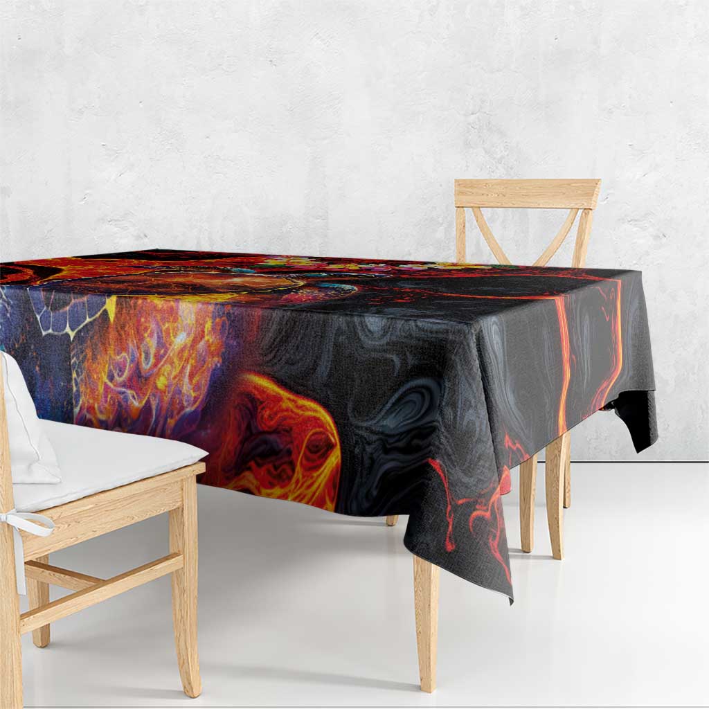 Hawaiian Turtle with Volcanic Eruption Tablecloth Hibiscus Lei and Lava Flow an Abstract Texture LT03 - Polynesian Pride