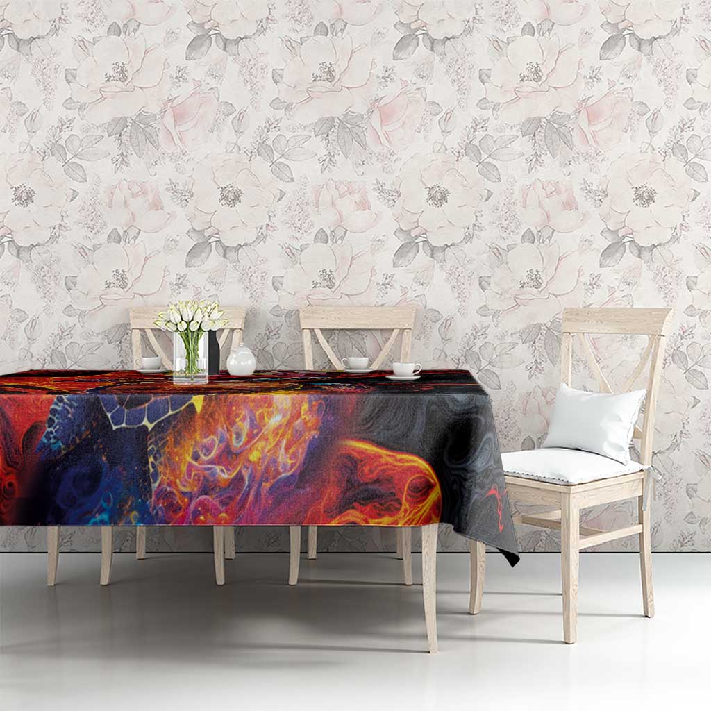 Hawaiian Turtle with Volcanic Eruption Tablecloth Hibiscus Lei and Lava Flow an Abstract Texture LT03 - Polynesian Pride