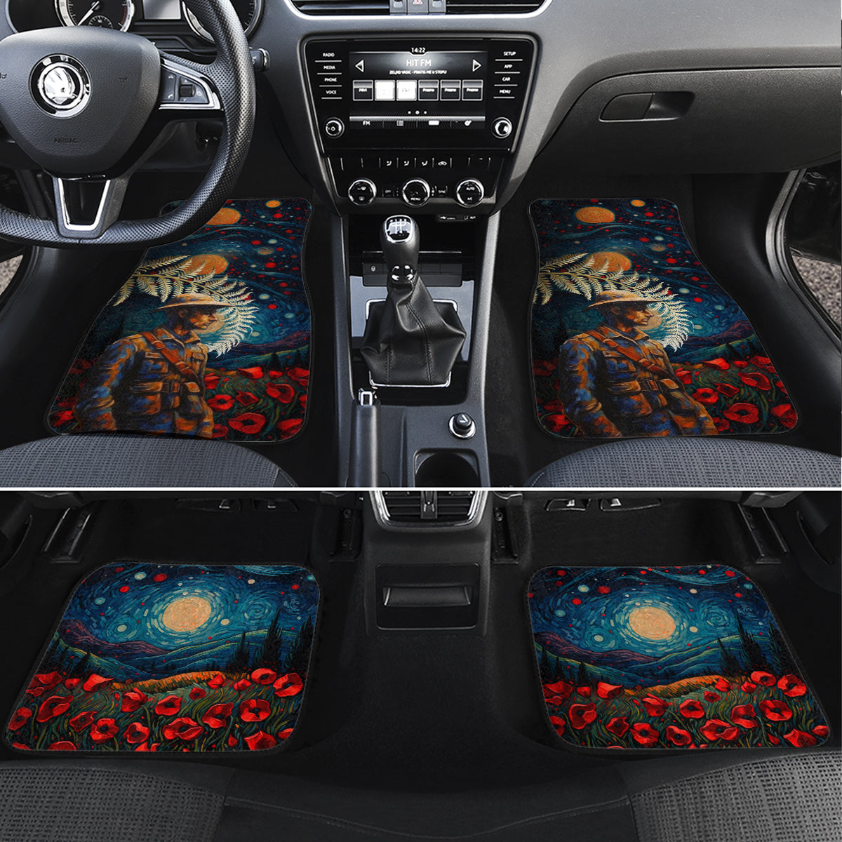 New Zealand Soldier ANZAC Day Car Mats Silver Fern Starry Night Style LT03 Set 4pcs Blue - Polynesian Pride