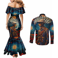 New Zealand Soldier ANZAC Day Couples Matching Mermaid Dress and Long Sleeve Button Shirt Silver Fern Starry Night Style LT03 - Polynesian Pride