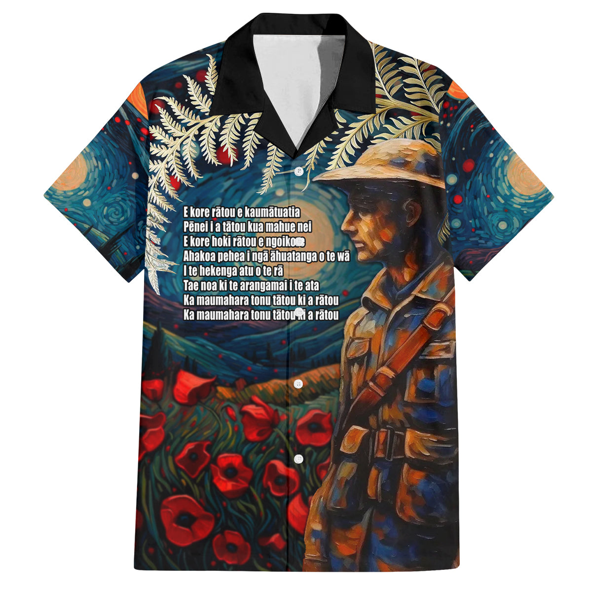 New Zealand Soldier ANZAC Day Family Matching Puletasi and Hawaiian Shirt Silver Fern Starry Night Style LT03 Dad's Shirt - Short Sleeve Blue - Polynesian Pride