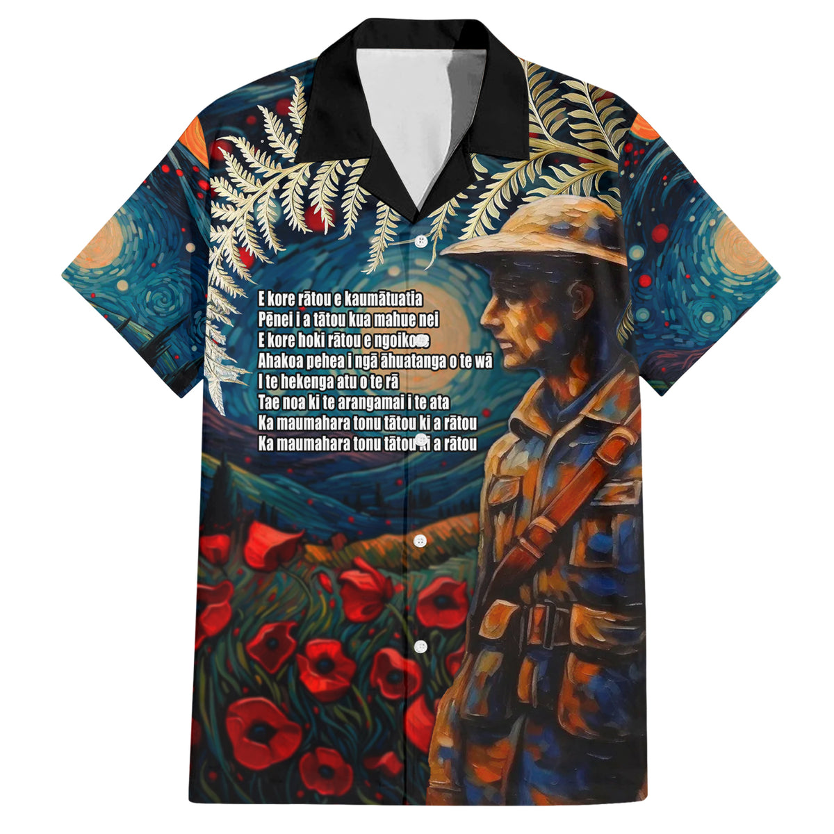 New Zealand Soldier ANZAC Day Family Matching Short Sleeve Bodycon Dress and Hawaiian Shirt Silver Fern Starry Night Style LT03 Dad's Shirt - Short Sleeve Blue - Polynesian Pride