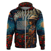New Zealand Soldier ANZAC Day Hoodie Silver Fern Starry Night Style LT03 Zip Hoodie Blue - Polynesian Pride
