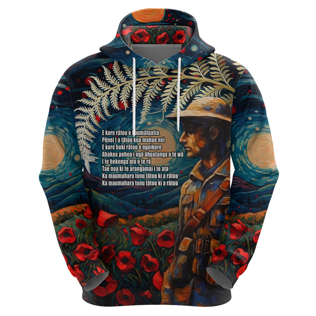 New Zealand Soldier ANZAC Day Hoodie Silver Fern Starry Night Style LT03 - Polynesian Pride