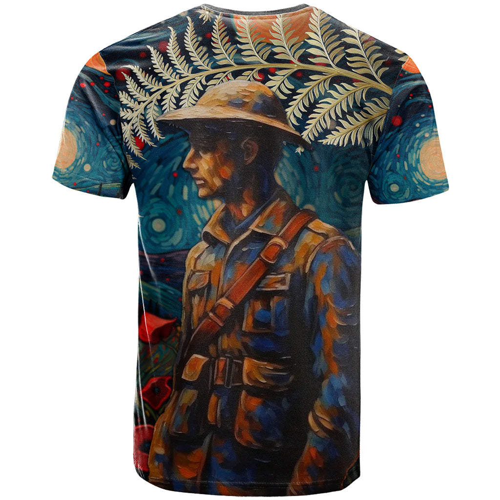 New Zealand Soldier ANZAC Day T Shirt Silver Fern Starry Night Style LT03 - Polynesian Pride